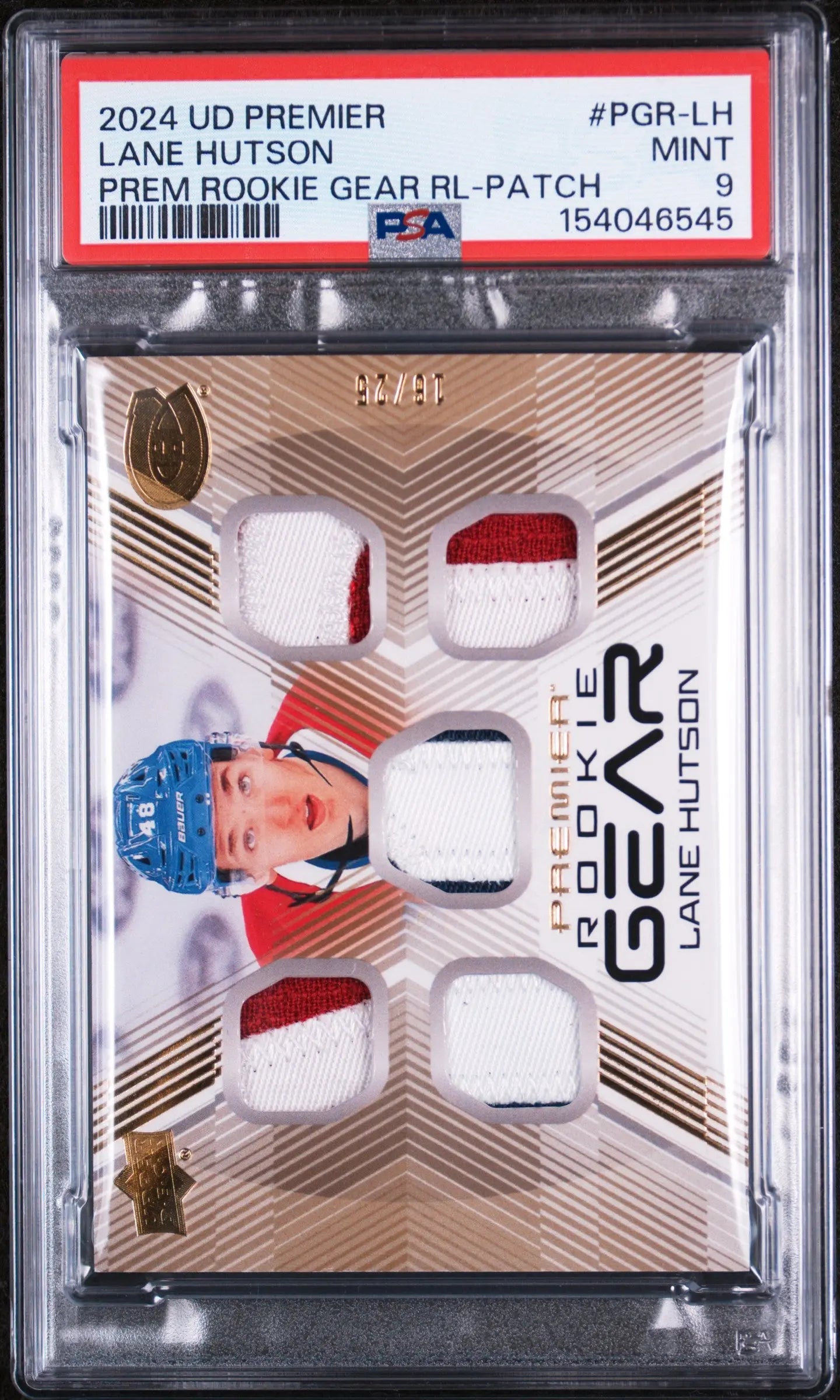 2024 Upper Deck Premier Premier Rookie Patch Lane Hutson Gold /25 PSA 9 