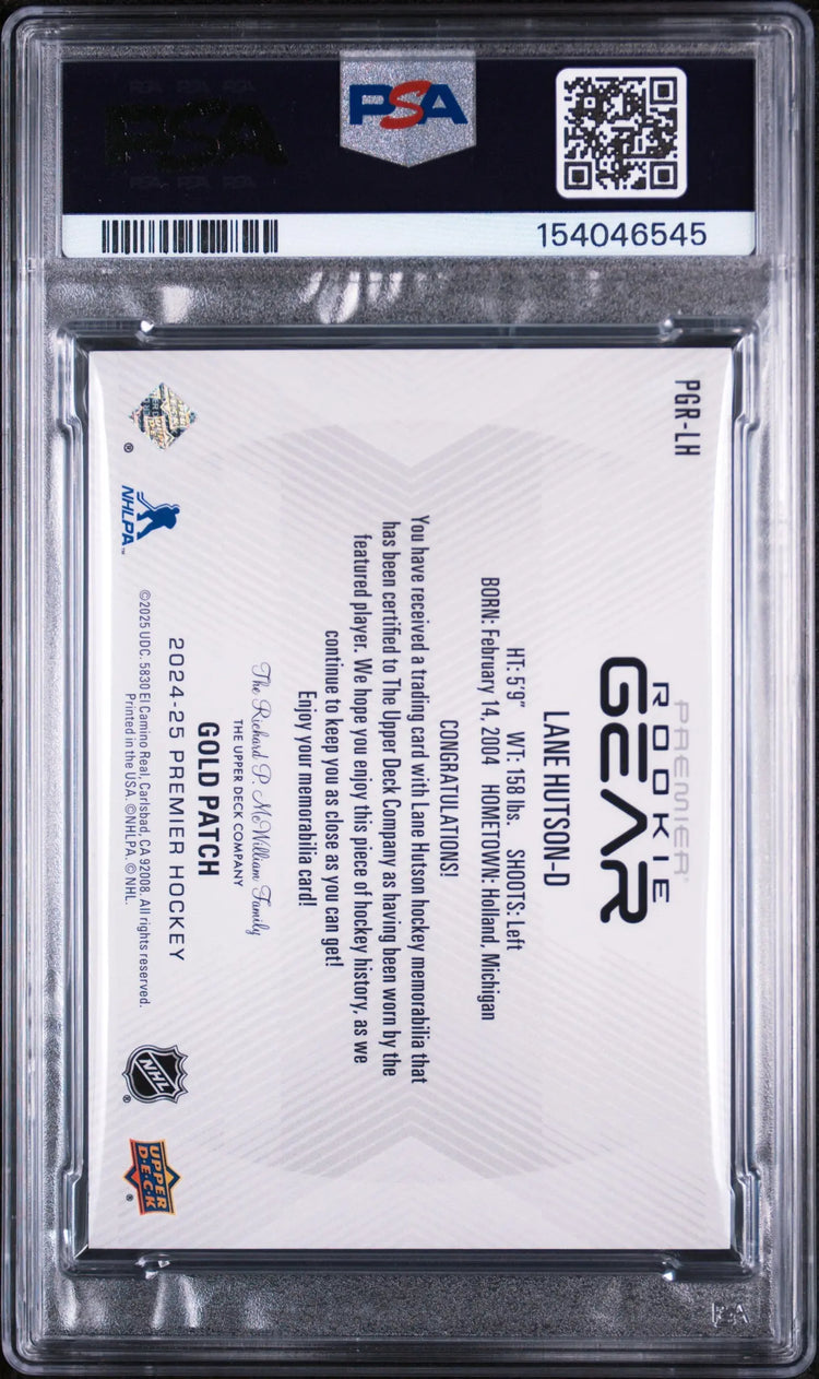 2024 Upper Deck Premier Premier Rookie Patch Lane Hutson Gold /25 PSA 9 