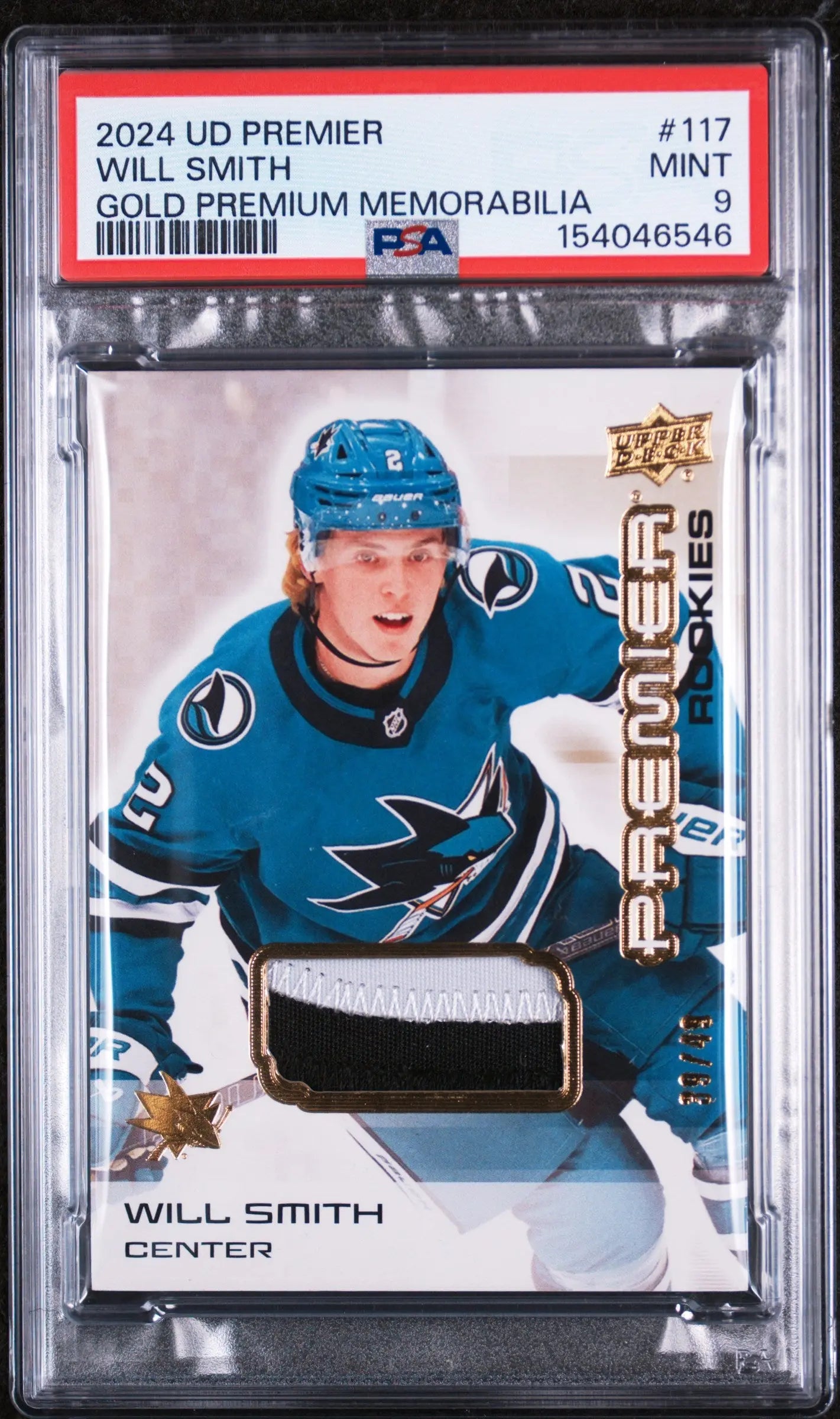 2024 Upper Deck Premier Rookie Patch Will Smith Gold /49 PSA 9 