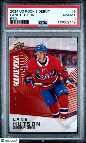2024 Upper Deck Rookie Debut Lane Hutson #9 Red 66/91 PSA 8 Rookie RC 