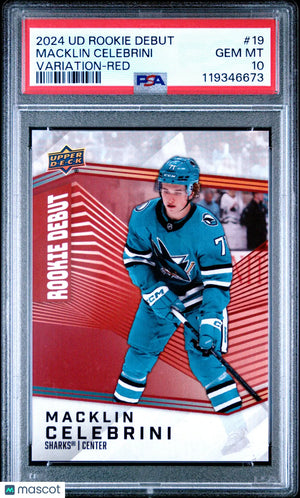 2024 Upper Deck Rookie Debut Macklin Celebrini Variation Red RC PSA 10 