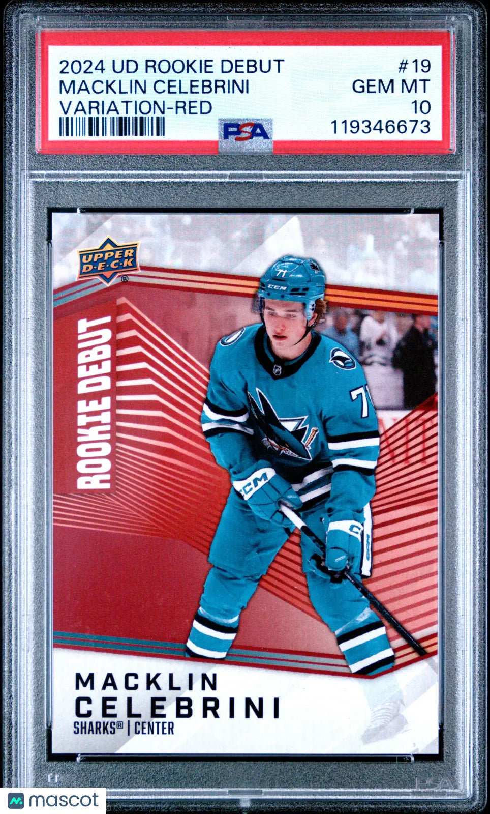 2024 Upper Deck Rookie Debut Macklin Celebrini Variation Red RC PSA 10 