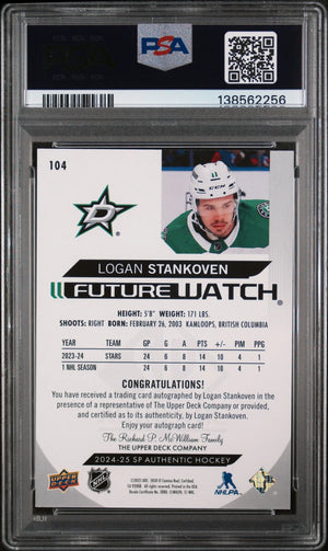 2024 Upper Deck SP Authentic Logan Stankoven Autograph Inscription PSA 8 /999 