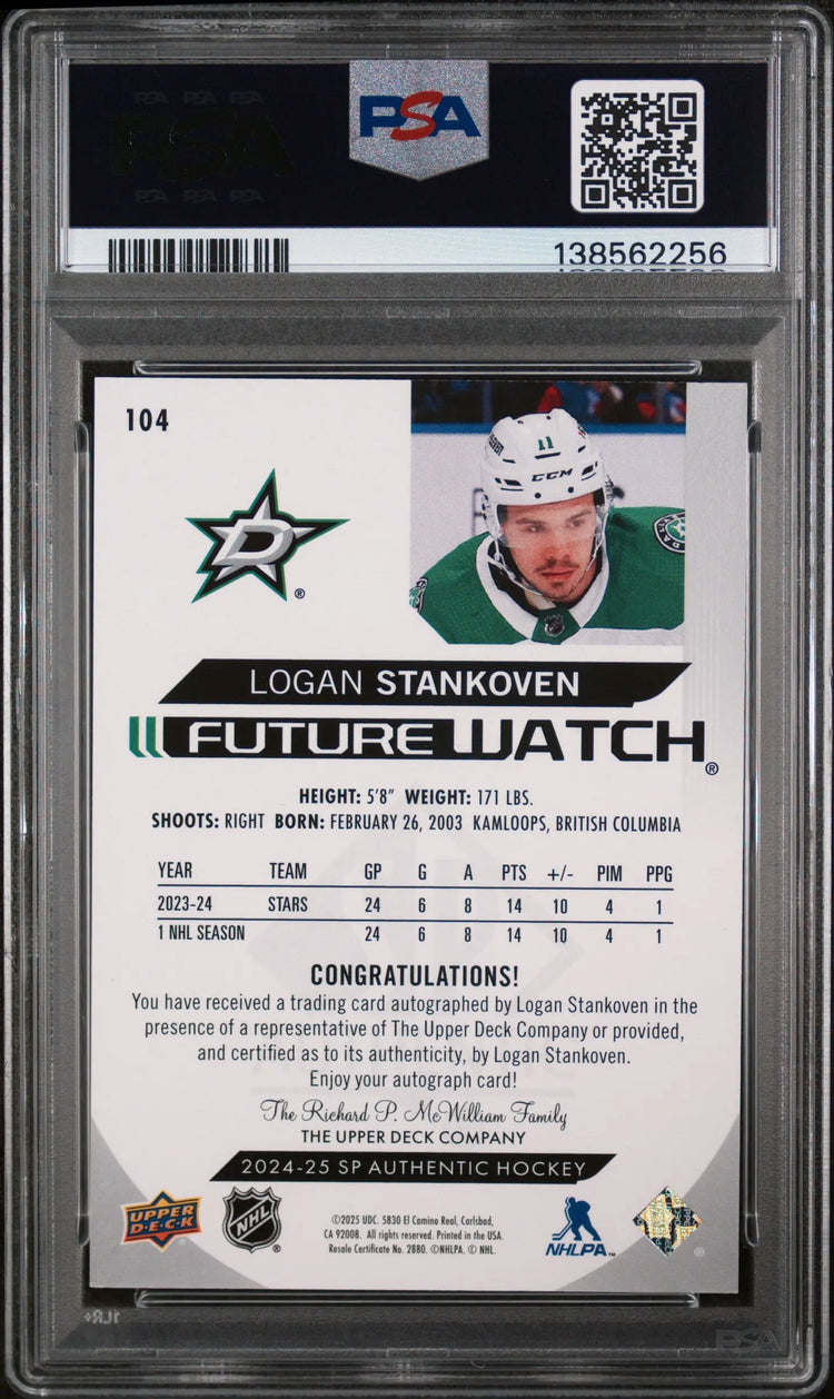 2024 Upper Deck SP Authentic Logan Stankoven Autograph Inscription PSA 8 /999 