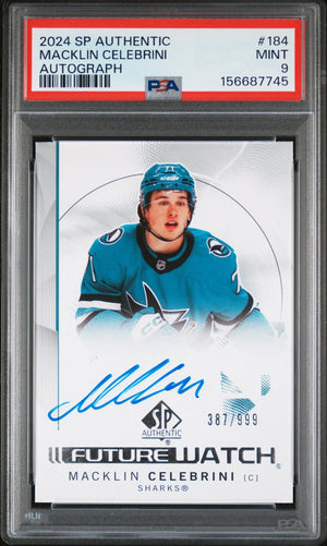 2024 Upper Deck SP Authentic Macklin Celebrini RC Future Watch Auto /999 PSA 9 