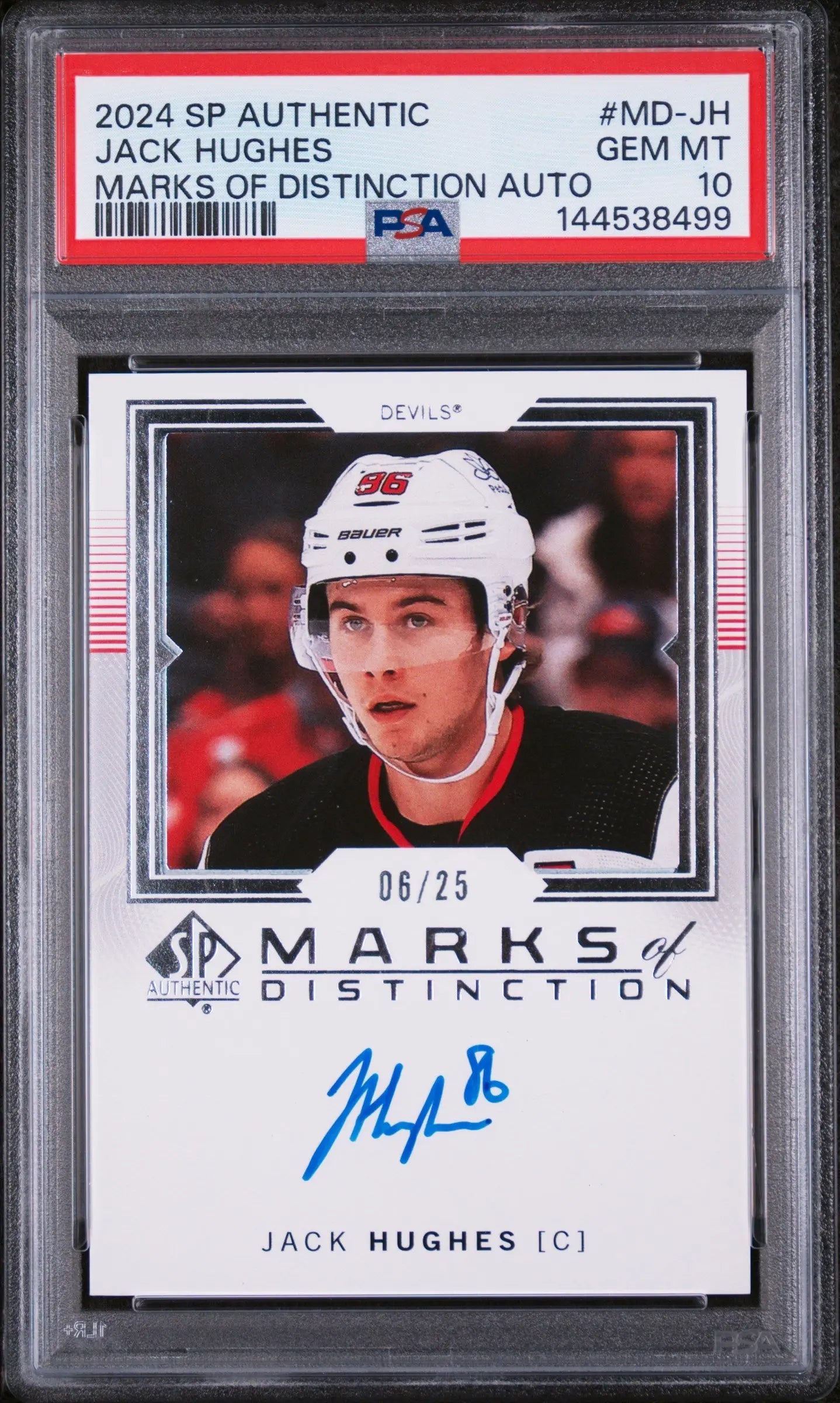2024 Upper Deck SP Authentic Marks Of Distinction Autograph Jack Hughes/25 PSA10 
