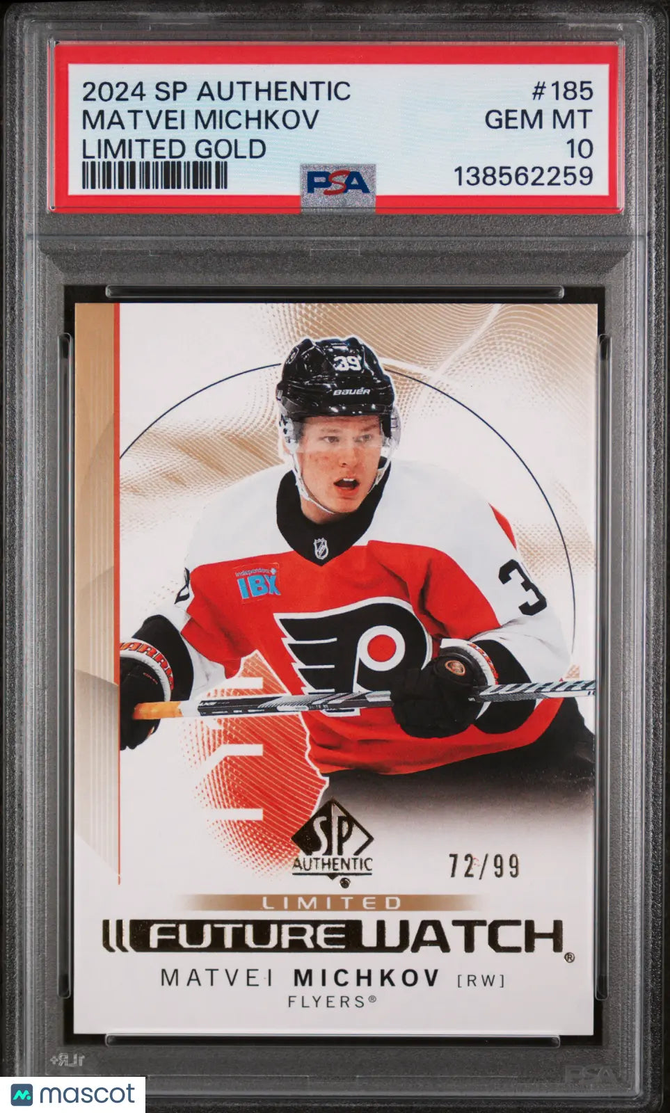 2024 Upper Deck SP Authentic Matvei Michkov #185 Limited Gold /99 PSA 10 