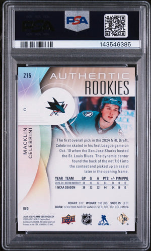 2024 Upper Deck SP Game Used Rookie Macklin Celebrini Red RC PSA 9 