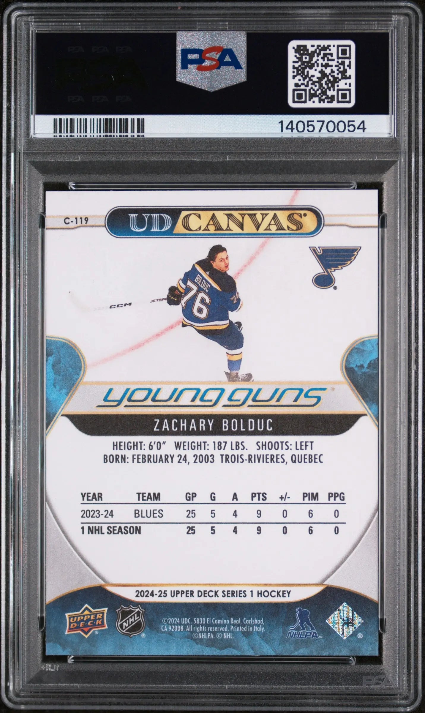 2024 Upper Deck  Series 1 Canvas Young Guns Rookie Zachary Bolduc RC PSA 10 