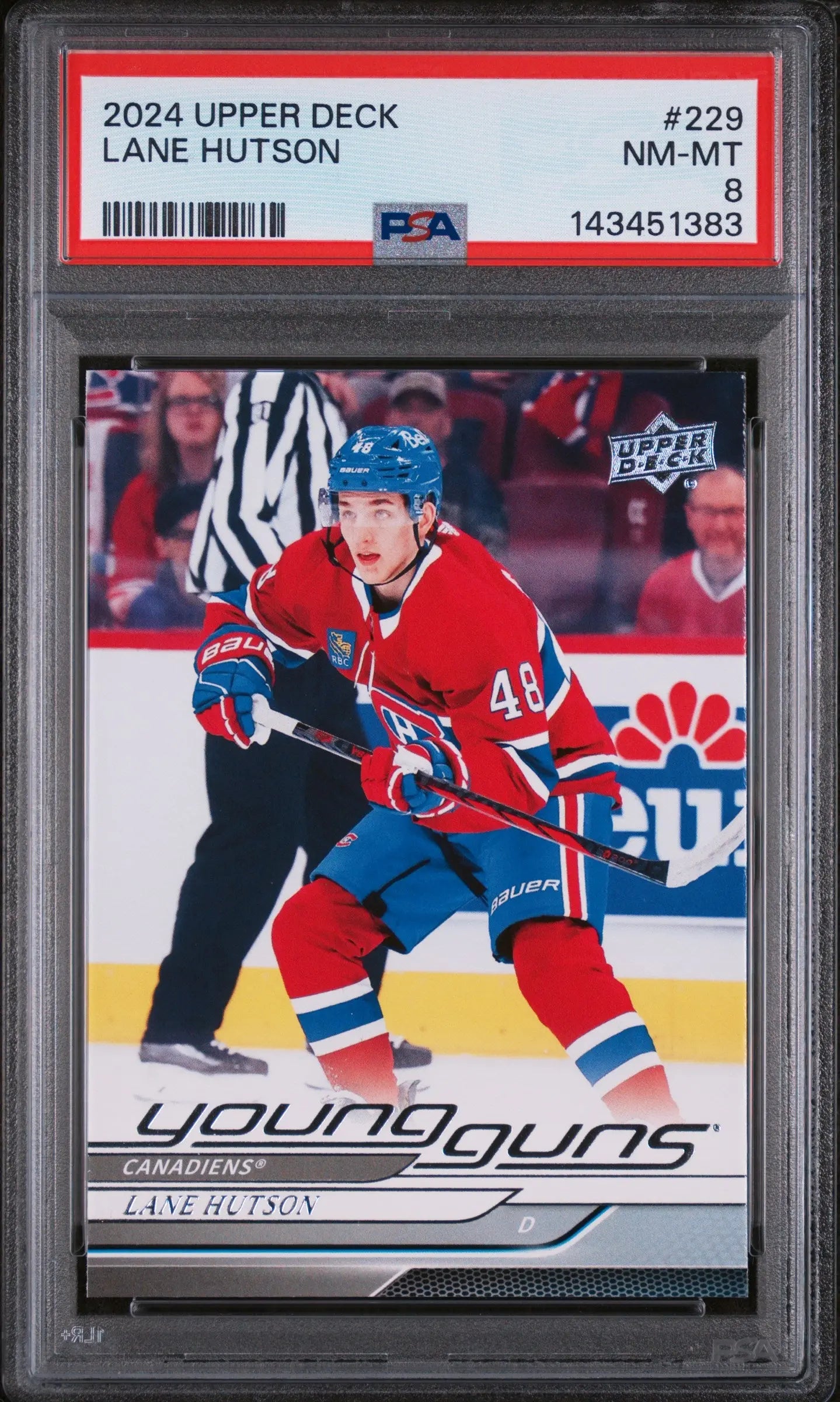 2024 Upper Deck Series 1 Hockey Young Guns Rookie Lane Hutson #229 PSA 8 