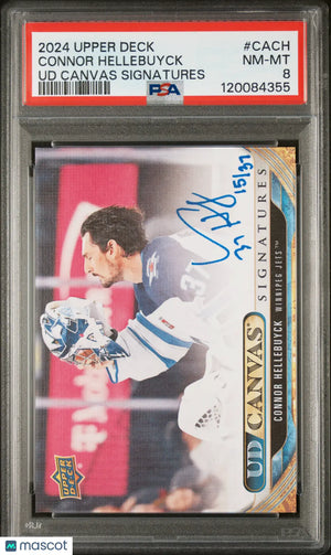 2024 Upper Deck Series 1 UD Canvas Signatures Auto Connor Hellebuyck /37 PSA 8 