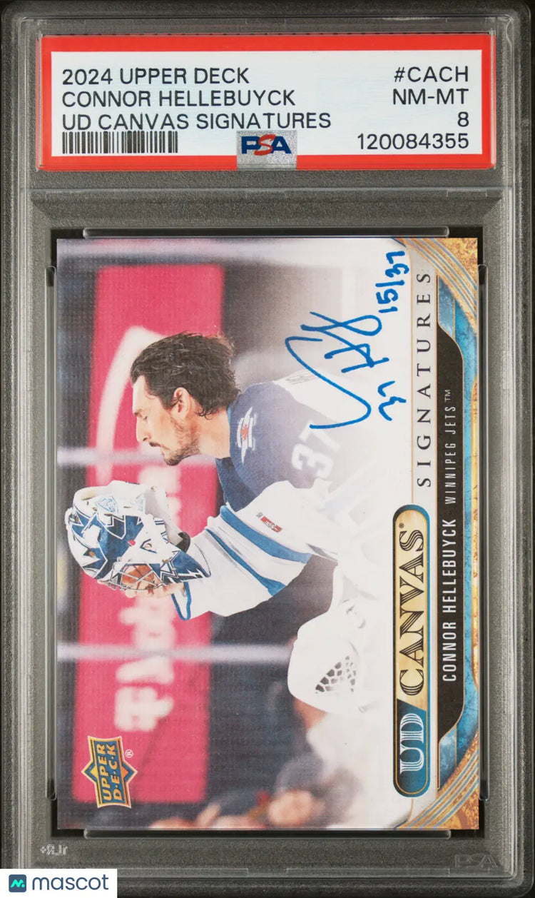 2024 Upper Deck Series 1 UD Canvas Signatures Auto Connor Hellebuyck /37 PSA 8 