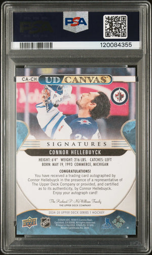 2024 Upper Deck Series 1 UD Canvas Signatures Auto Connor Hellebuyck /37 PSA 8 