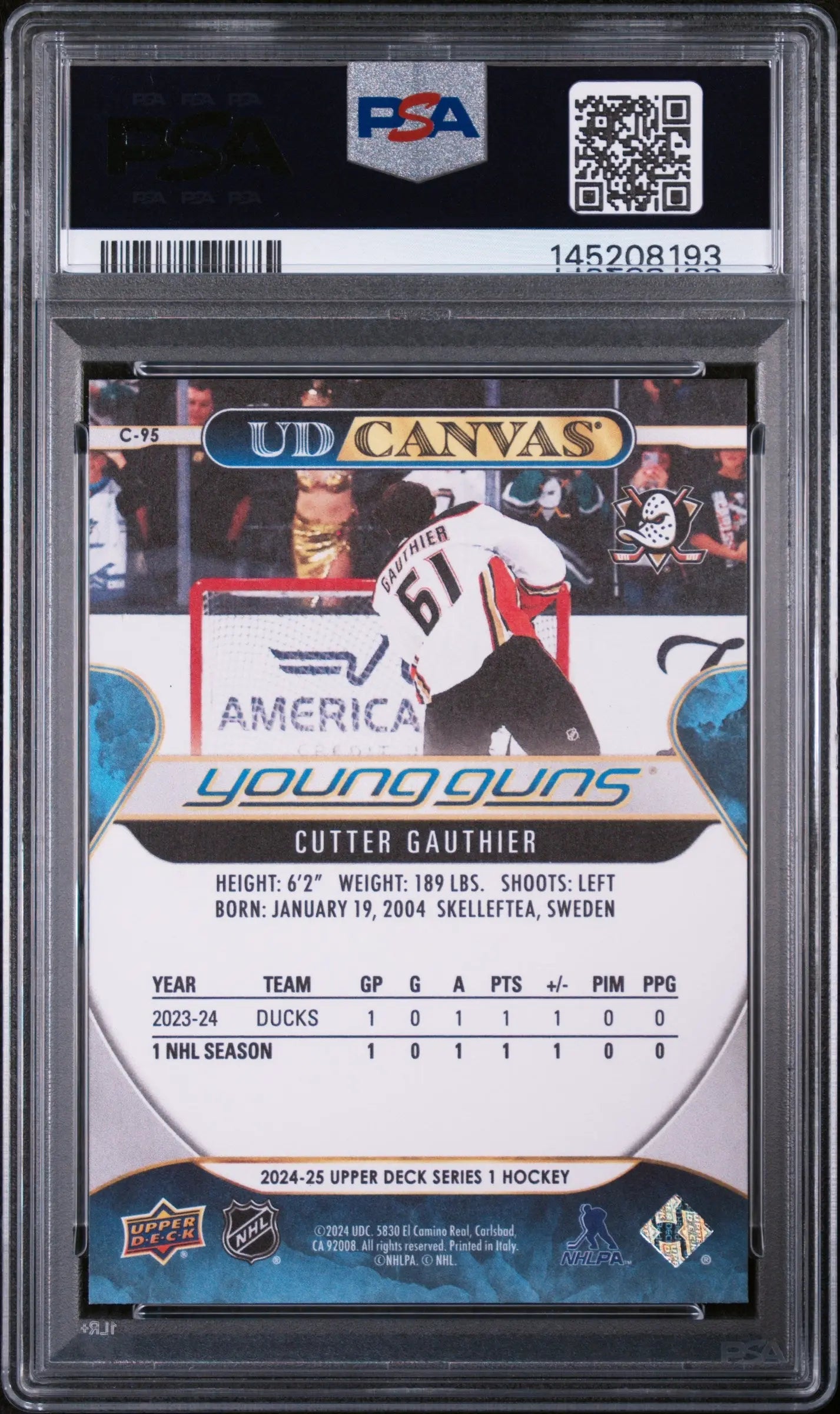 2024 Upper Deck Series 1 UD Canvas Young Guns Rookie Cutter Gauthier RC PSA 10 