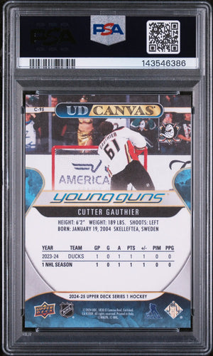 2024 Upper Deck Series 1 UD Canvas Young Guns Rookie Cutter Gauthier RC PSA 9 