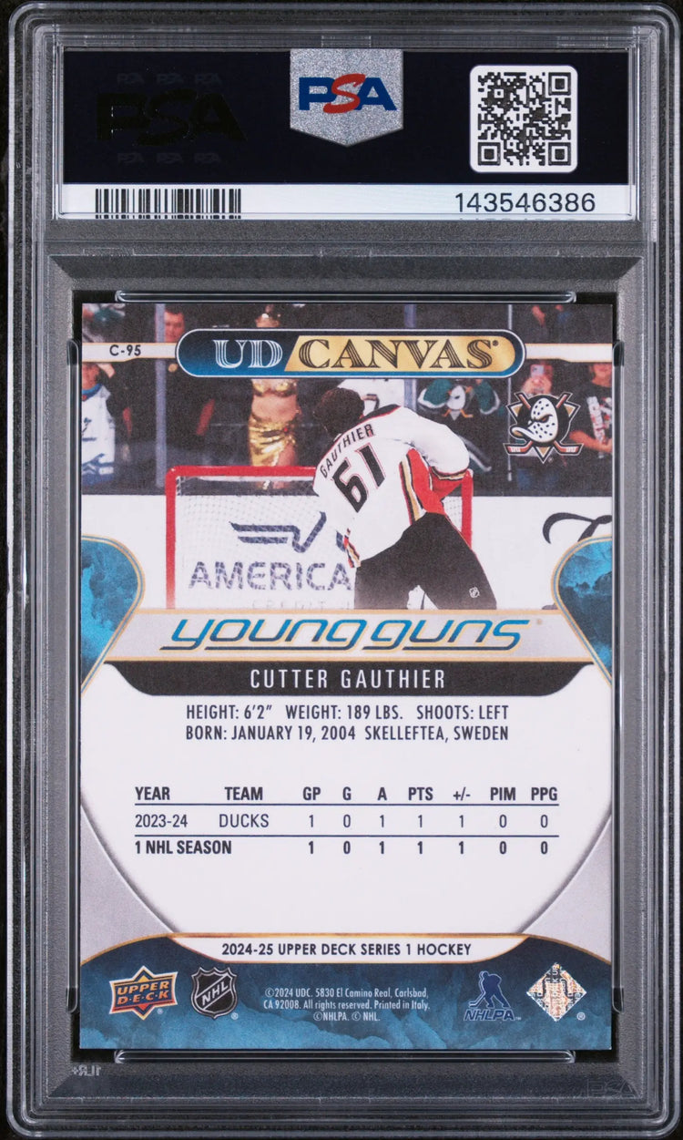 2024 Upper Deck Series 1 UD Canvas Young Guns Rookie Cutter Gauthier RC PSA 9 
