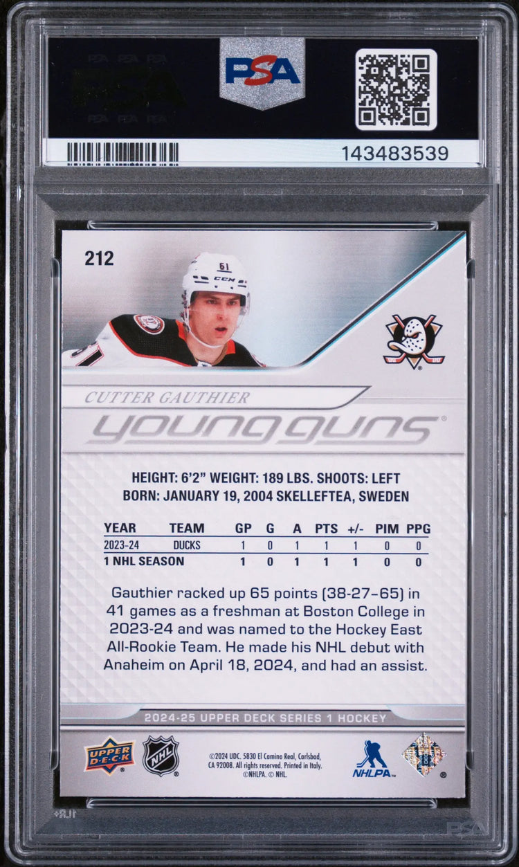2024 Upper Deck Series 1  Young Guns Rookie Cutter Gauthier RC PSA 9 