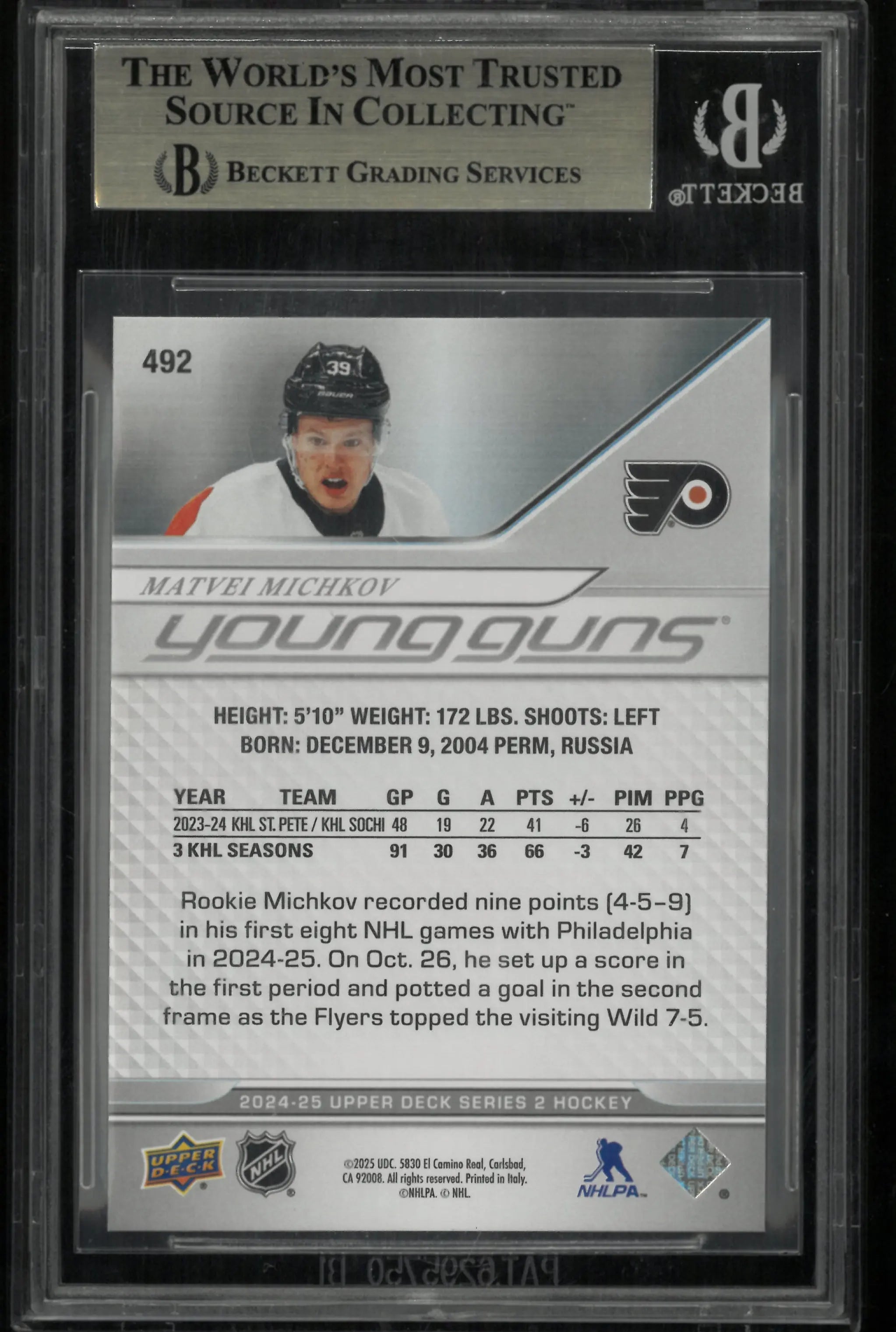 2024 Upper Deck Series 2 Matvei Michkov Young Guns RC Rookie BGS 9.5 