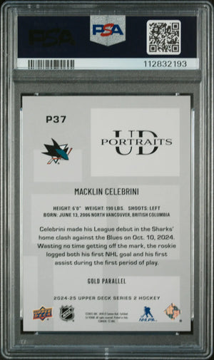 2024 Upper Deck Series 2 UD Portraits Macklin Celebrini  RC Gold PSA 9 /10 