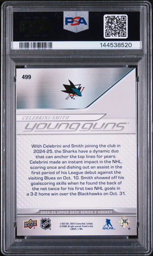 2024 Upper Deck Series 2 Young Guns Rookie Celebrini/Smith Deluxe /250 RC PSA 9 