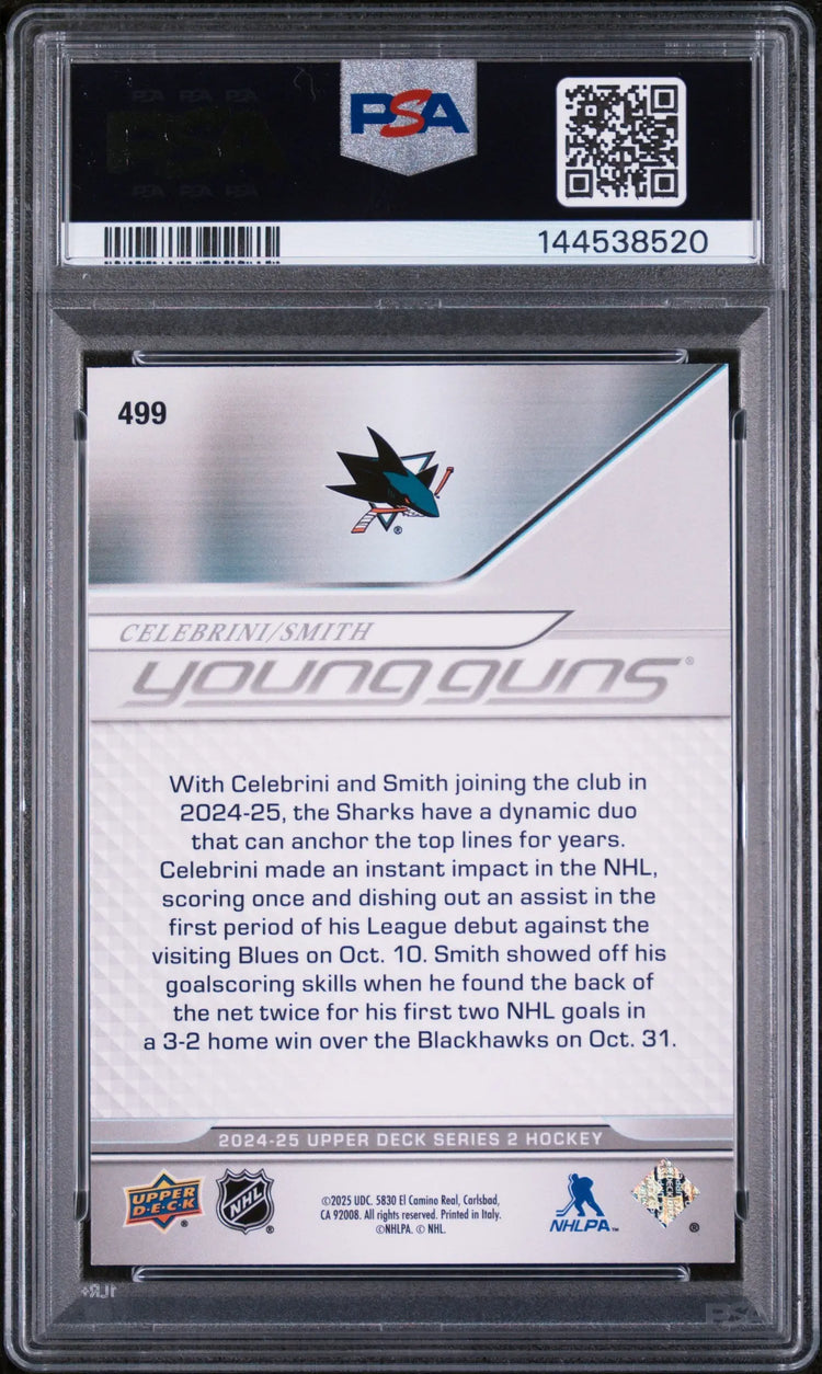 2024 Upper Deck Series 2 Young Guns Rookie Celebrini/Smith Deluxe /250 RC PSA 9 