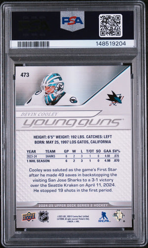 2024 Upper Deck Series 2 Young Guns Rookie Devin Cooley Deluxe /250 RC PSA 9 