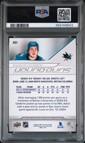 2024 Upper Deck Series 2 Young Guns Rookie Macklin Celebrini RC PSA 10 
