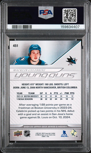 2024 Upper Deck Series 2 Young Guns Rookie Macklin Celebrini RC PSA 10 