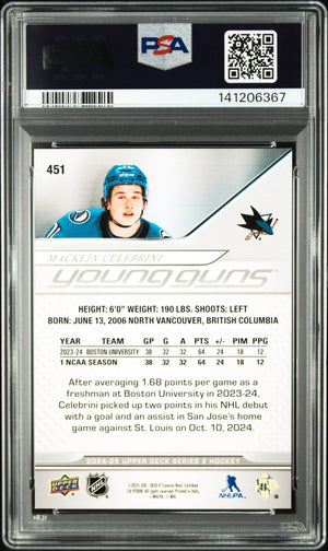 2024 Upper Deck Series 2 Young Guns Rookie Macklin Celebrini RC PSA 8 