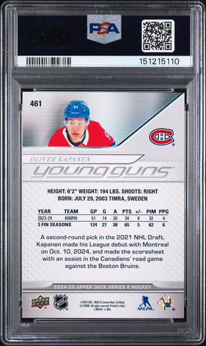 2024 Upper Deck Series 2 Young Guns Rookie Oliver Kapanen RC PSA 9 