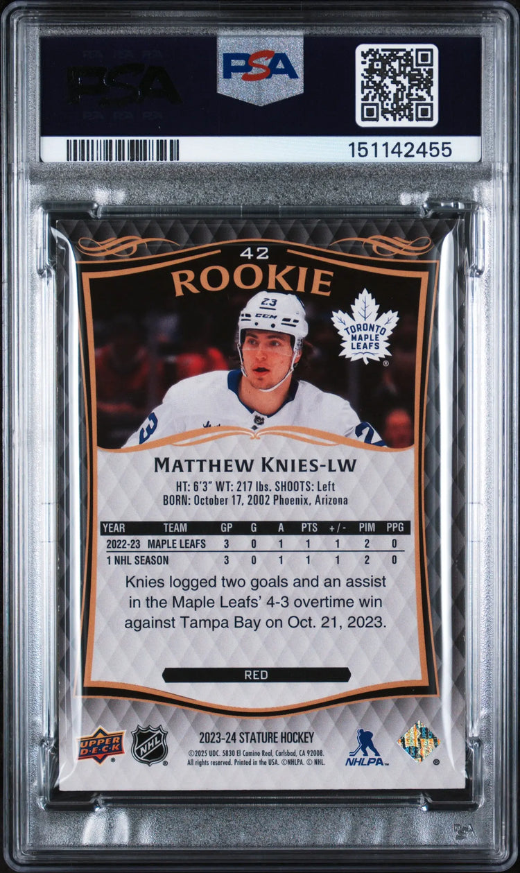 2024 Upper Deck Stature Red Update Rookie Matthew Knies #42 /249 PSA 8 
