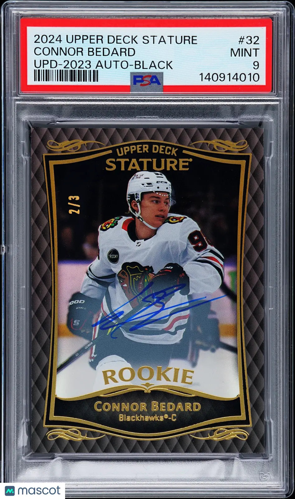 2024 Upper Deck Stature Update Connor Bedard 2023 Autograph Black 2/3 PSA 9  RC 