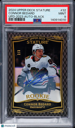 2024 Upper Deck Stature Update Connor Bedard 2023 Autograph Black 2/3 PSA 9  RC 