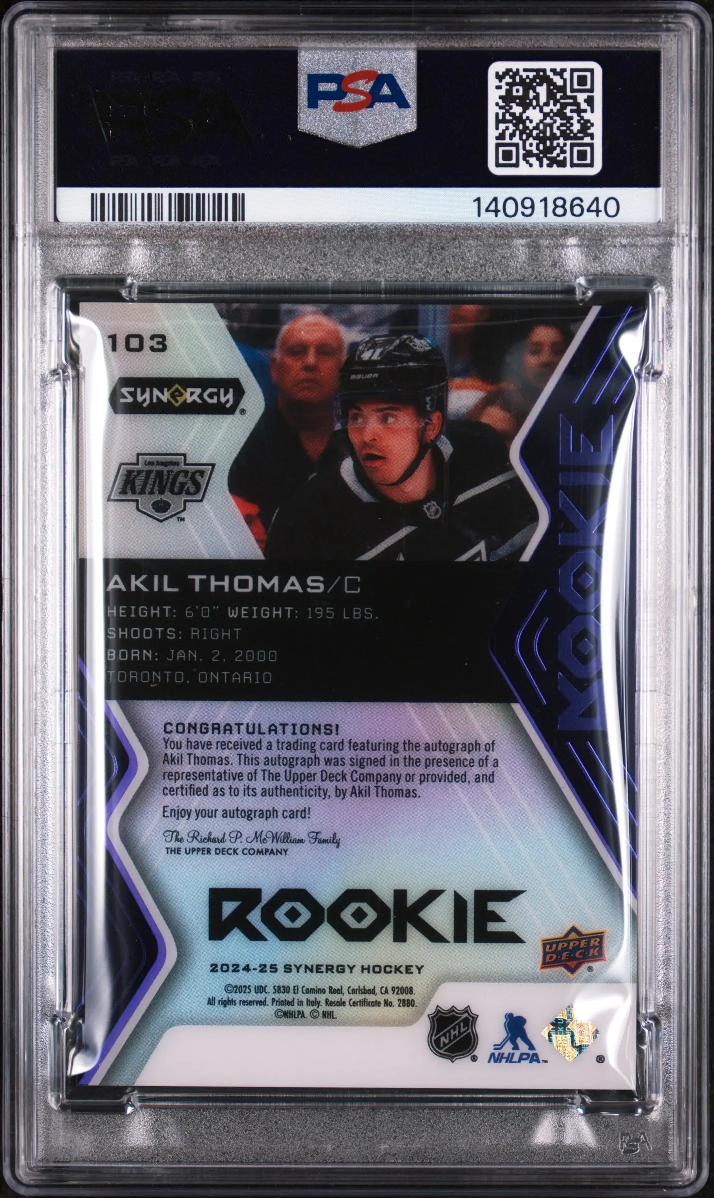 2024 Upper Deck Synergy Akil Thomas #103 Autograph Purple PSA 9 