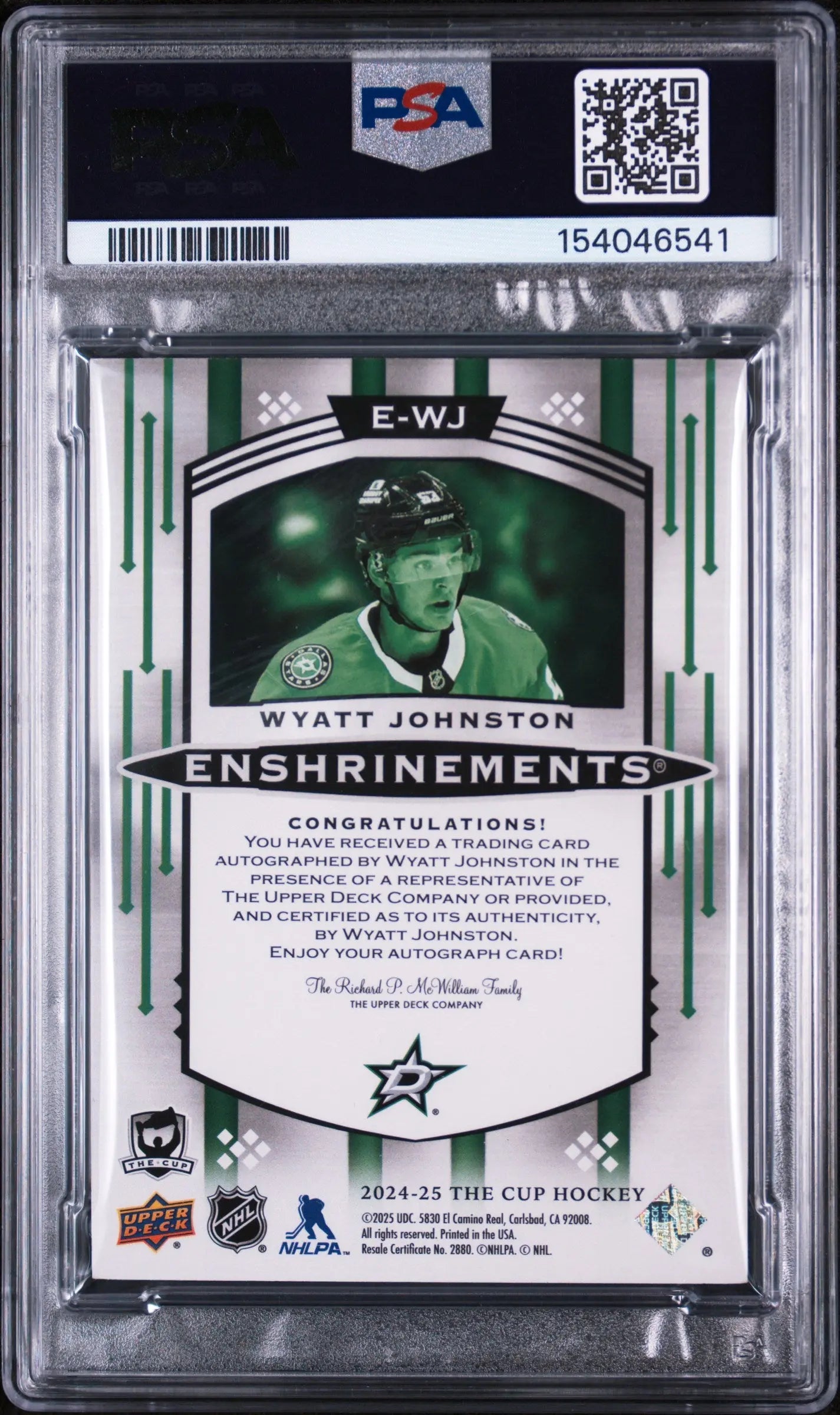 2024 Upper Deck The Cup Enshrinements Autographs Wyatt Johnston Auto PSA 9 