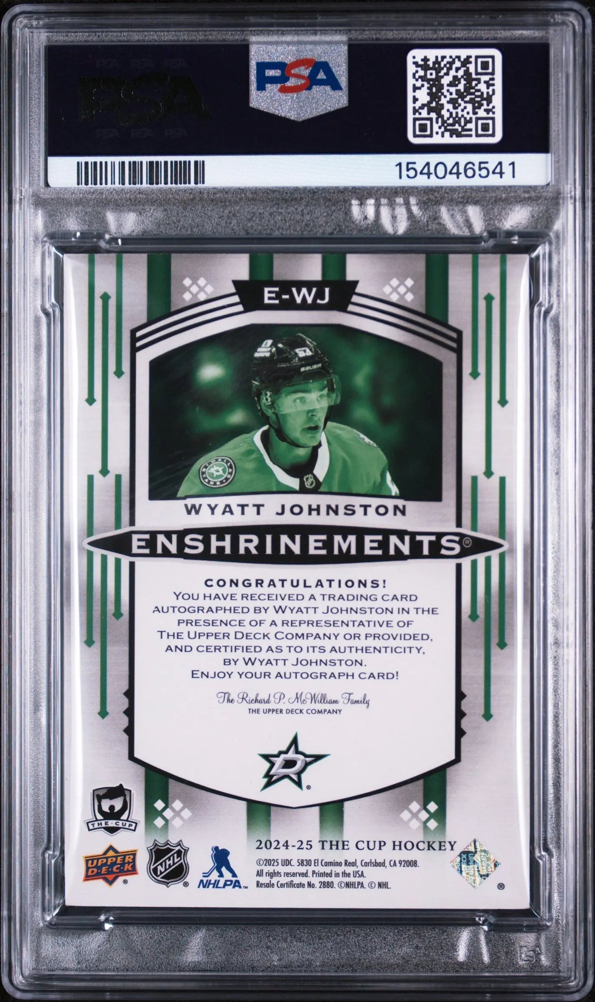 2024 Upper Deck The Cup Enshrinements Autographs Wyatt Johnston Auto PSA 9 