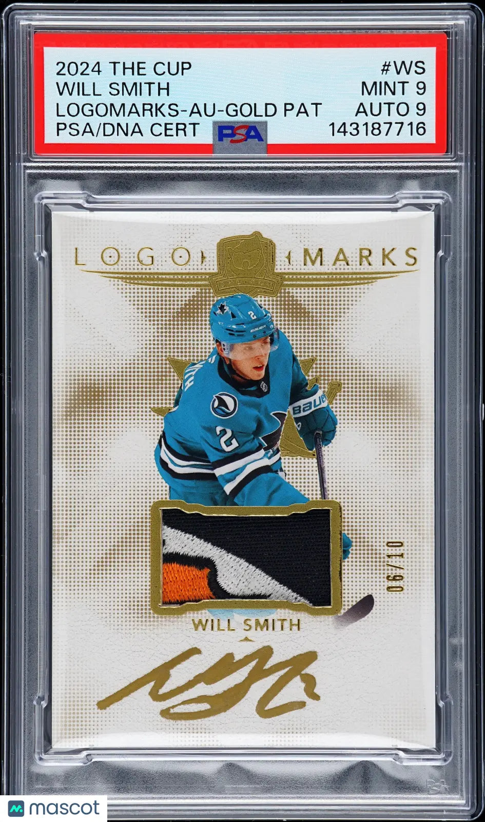 2024 Upper Deck The Cup Logomarks Will Smith RC Auto Gold Patch 1/90 PSA 9 