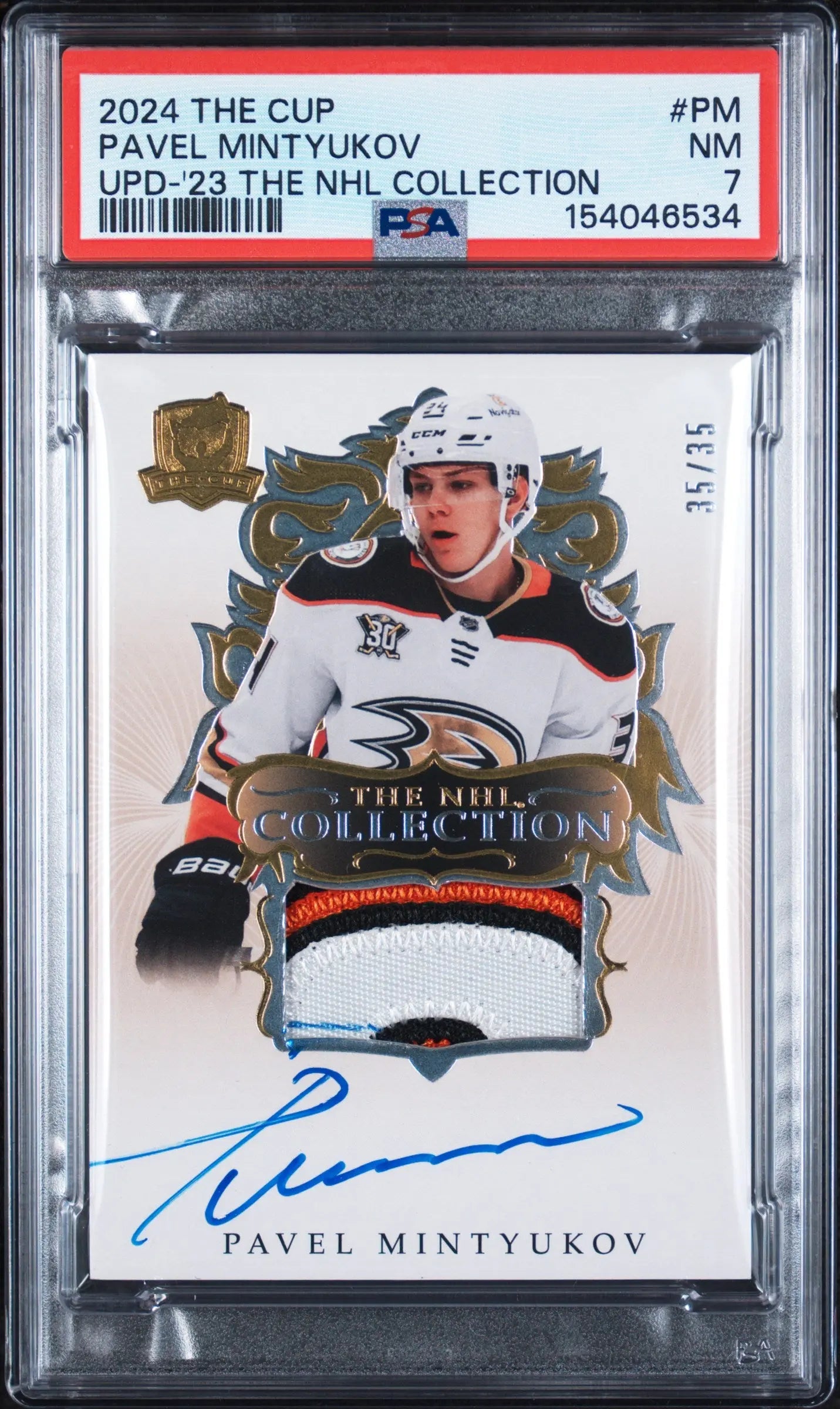 2024 Upper Deck The Cup Update Autograph Patch Pavel Mintyukov Auto /35 PSA 7 