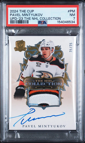 2024 Upper Deck The Cup Update Autograph Patch Pavel Mintyukov Auto /35 PSA 7 