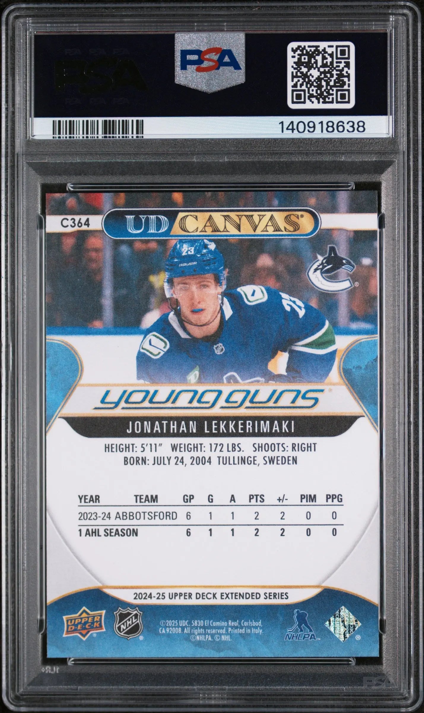 2024 Upper Deck UD Canvas Jonathan Lekkerimaki #C364 PSA 10 