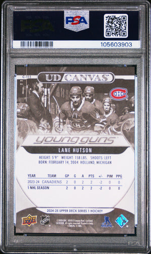 2024 Upper Deck UD Canvas Young Guns RC Lane Hutson Black White PSA 10 