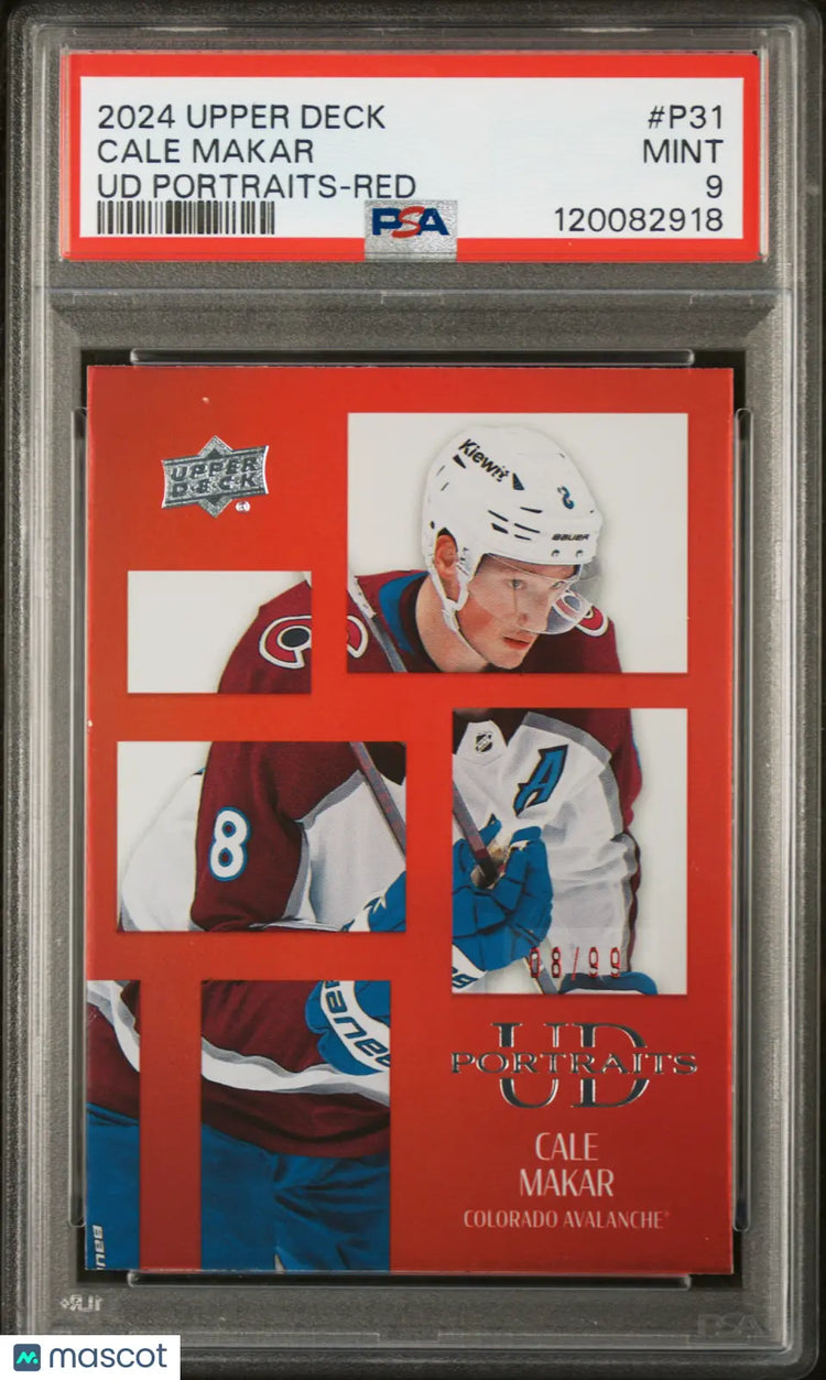 2024 Upper Deck UD Portraits Cale Makar #P31 Red 8/99 PSA 9 JSY# 