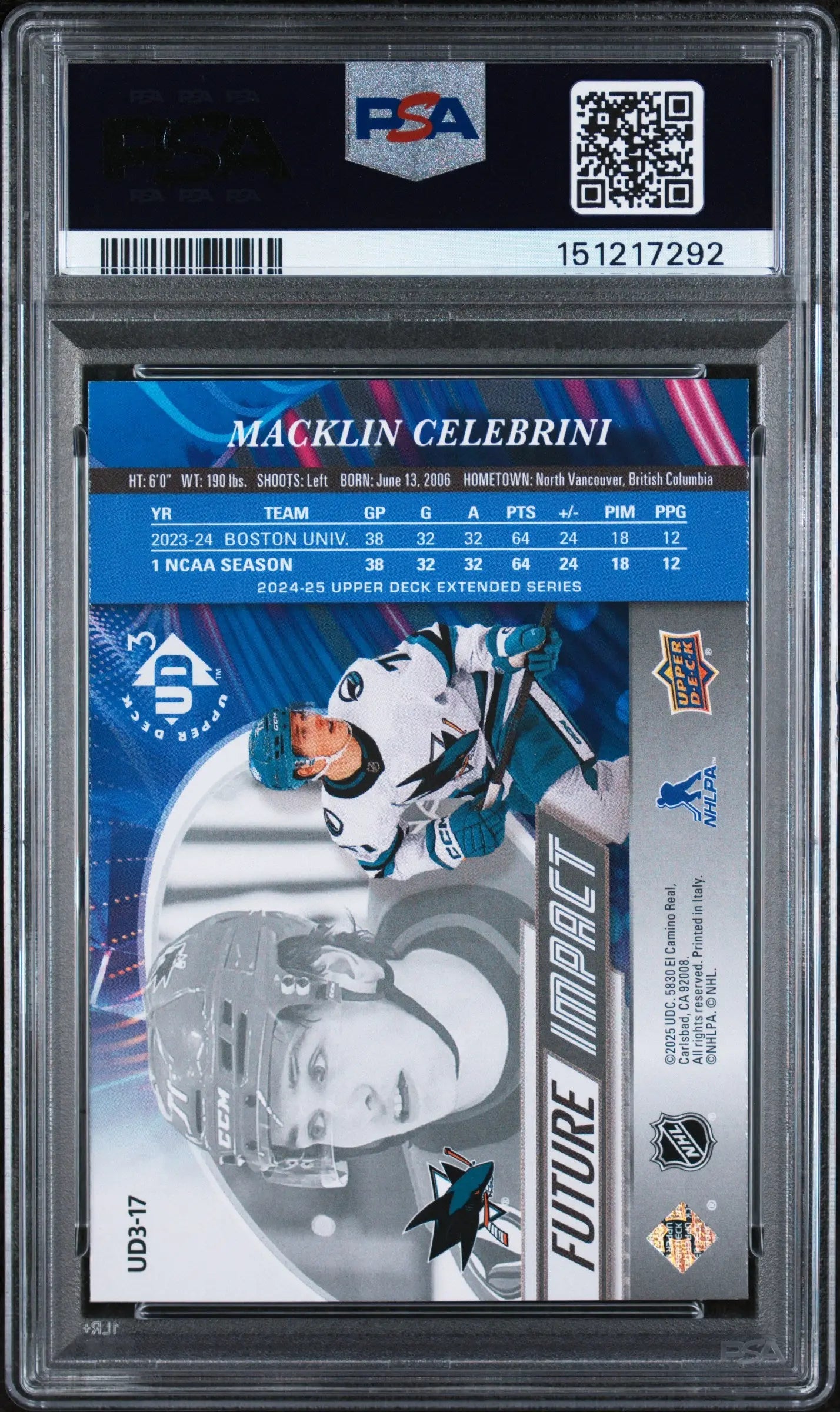 2024 Upper Deck Ud3 Future Impact Rookie Macklin Celebrini RC PSA 9 