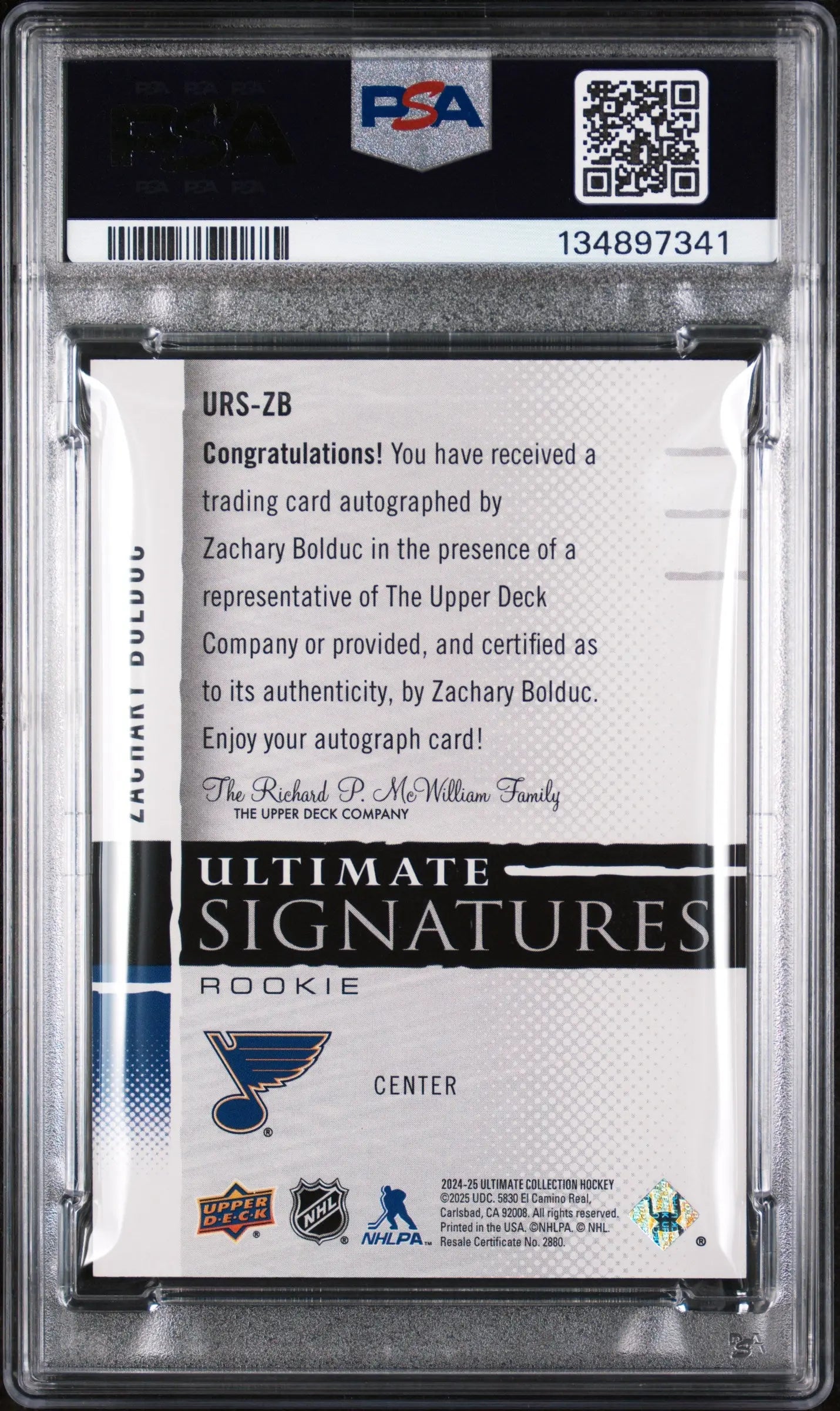 2024 Upper Deck Ultimate Collection Ultimate Rookie Auto Zachary Bolduc PSA 10 