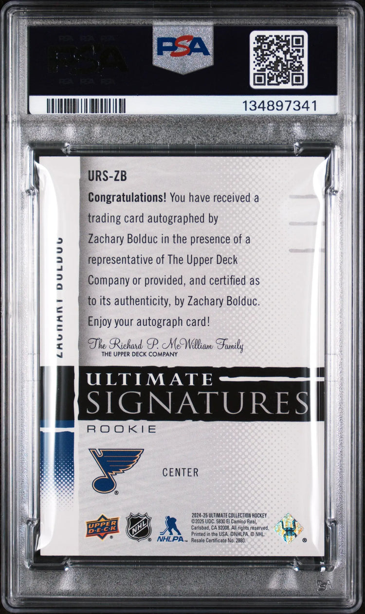 2024 Upper Deck Ultimate Collection Ultimate Rookie Auto Zachary Bolduc PSA 10 