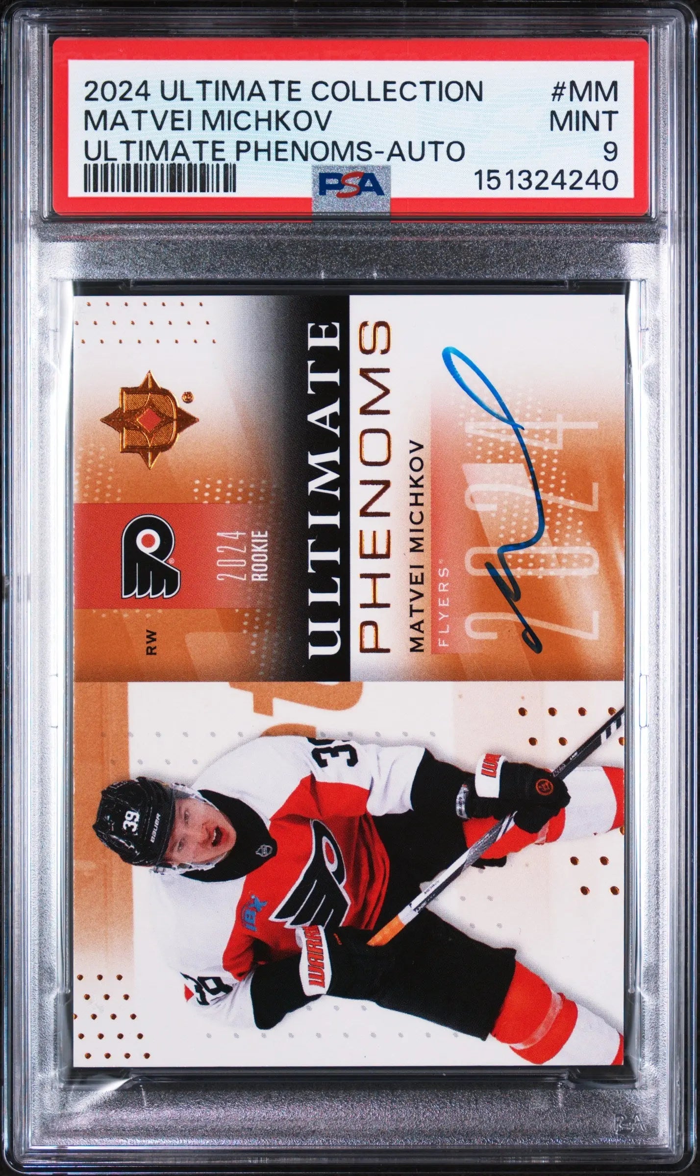 2024 Upper Deck Ultimate Phenoms Rookie Autograph Matvei Michkov Auto RC PSA 9 