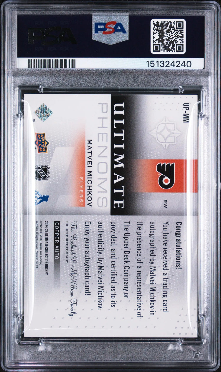 2024 Upper Deck Ultimate Phenoms Rookie Autograph Matvei Michkov Auto RC PSA 9 