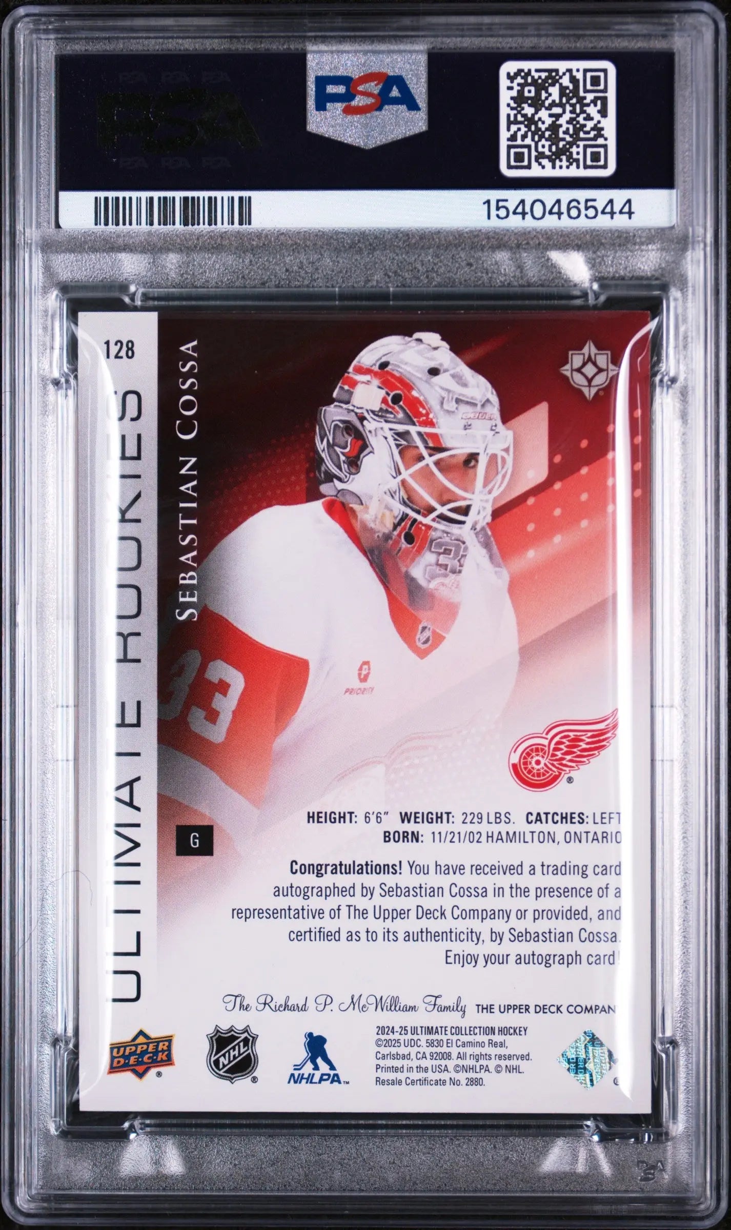 2024 Upper Deck Ultimate Rookie Autograph Sebastian Cossa Auto /299 RC PSA 9 