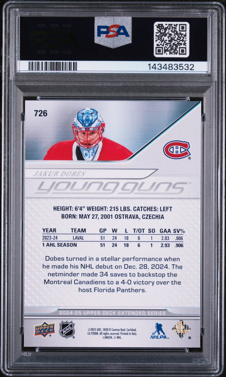 2024 Upper Deck Young Guns Extended Series Rookie Jakub Dobes RC PSA 9 