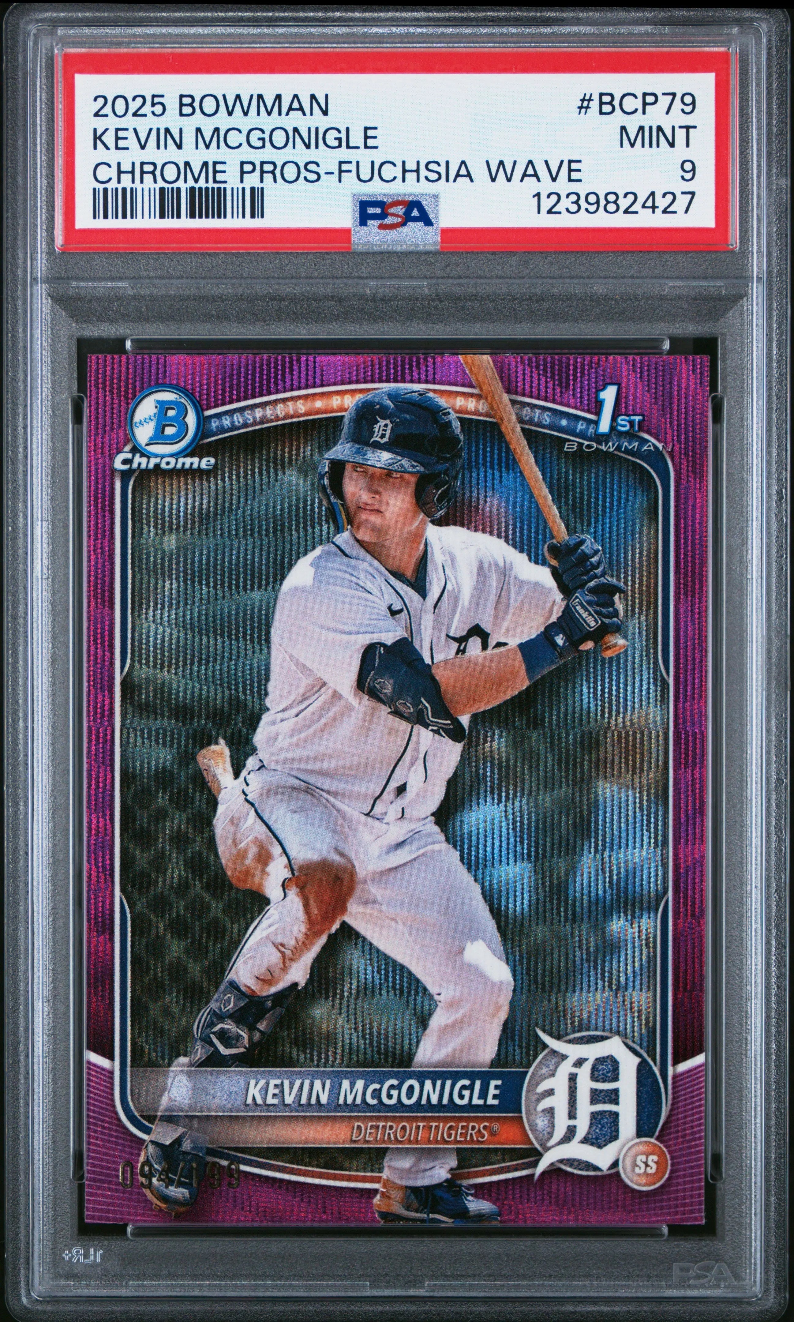 2025 1st Bowman Chrome Prospects Kevin Mcgonigle RC Fuchsia Wave /199 PSA 9 